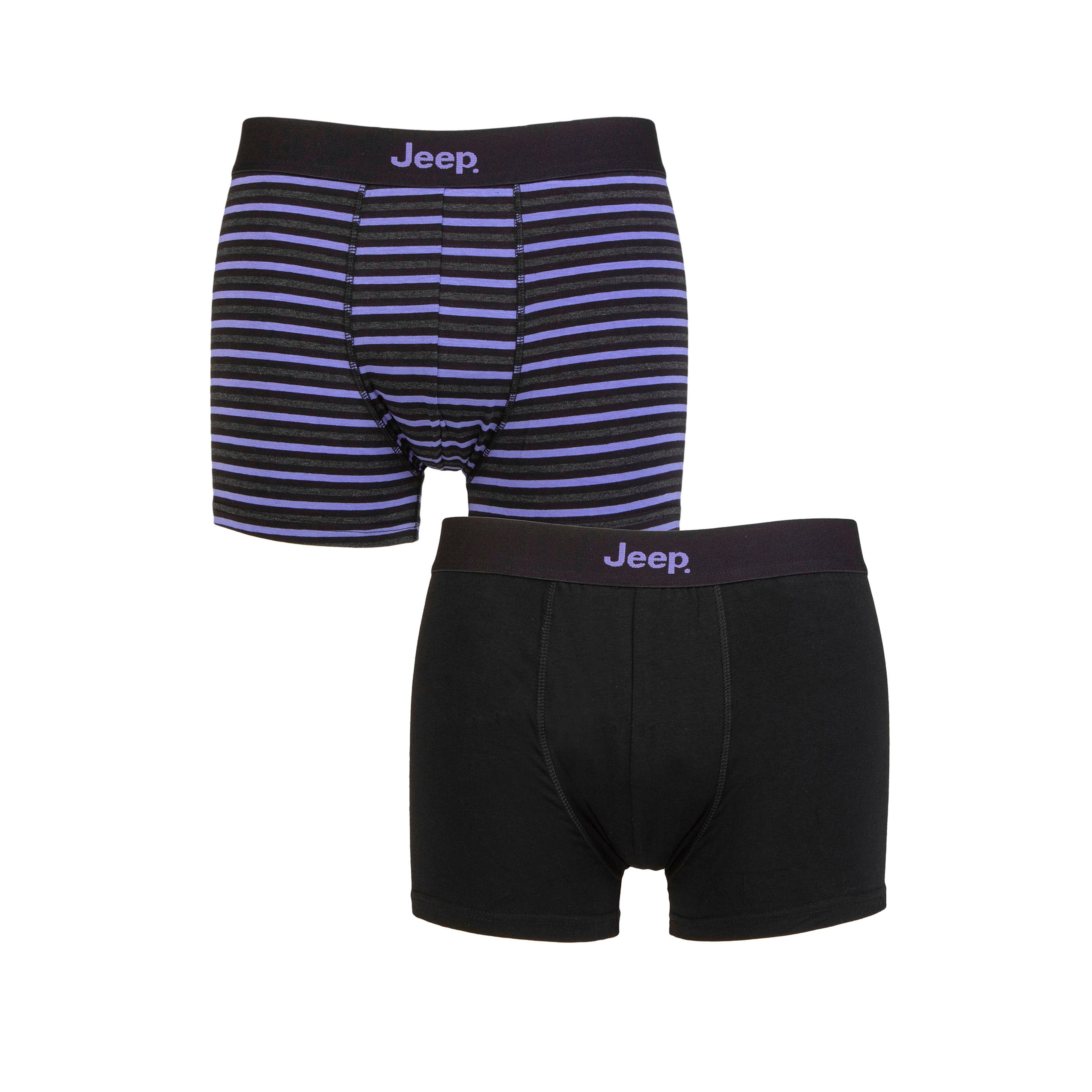 Men's 2 Pack Jeep Cotton Stripe And Plain Fitted Trunks