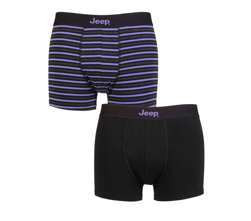 Men's 2 Pack Jeep Cotton Stripe And Plain Fitted Trunks
