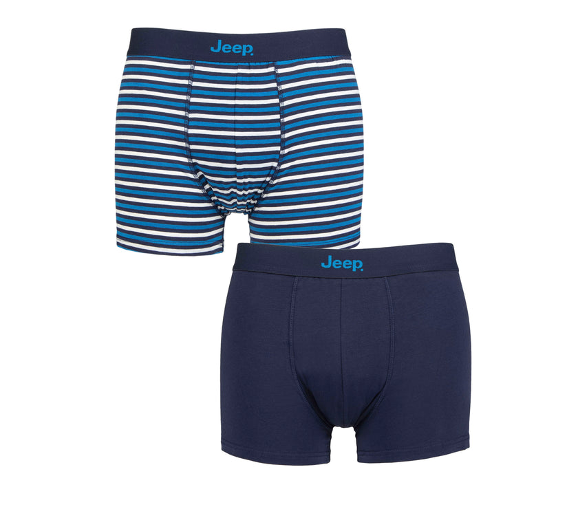 Men's 2 Pack Jeep Cotton Stripe And Plain Fitted Trunks