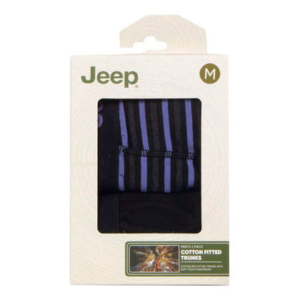 Men's 2 Pack Jeep Cotton Stripe And Plain Fitted Trunks