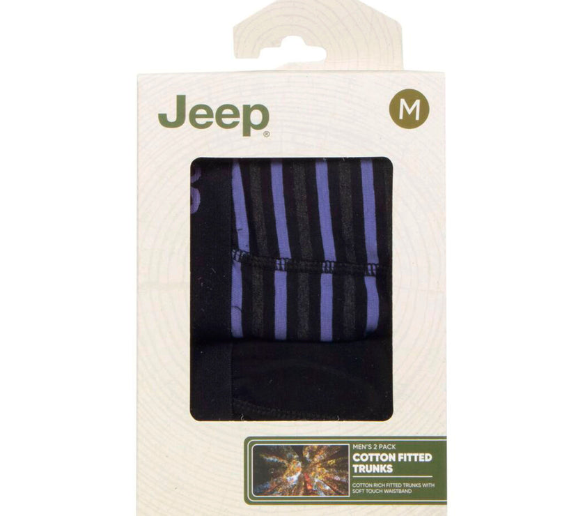 Men's 2 Pack Jeep Cotton Stripe And Plain Fitted Trunks