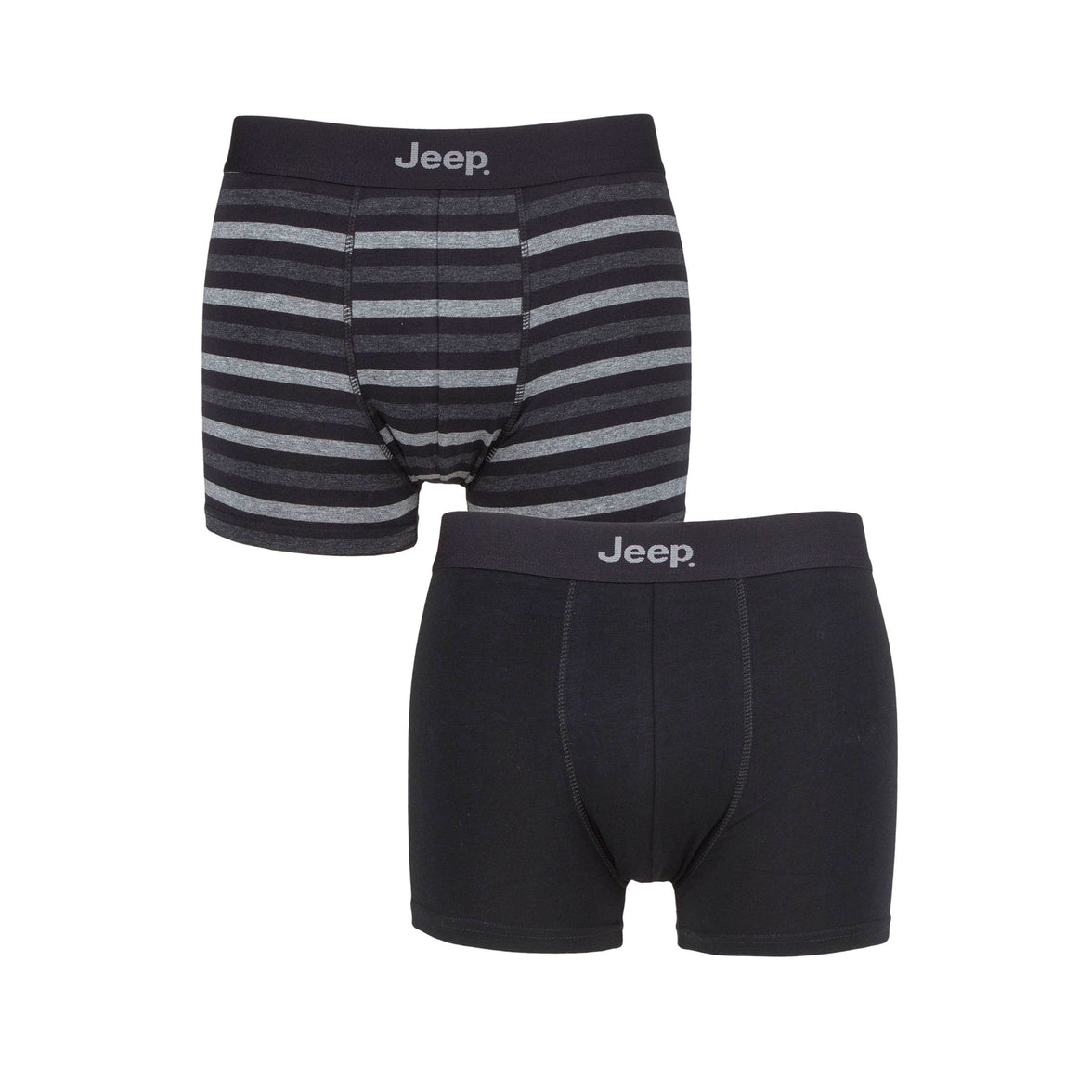 Men's 2 Pack Jeep Cotton Stripe And Plain Fitted Trunks