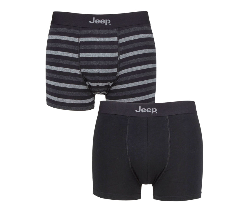 Men's 2 Pack Jeep Cotton Stripe And Plain Fitted Trunks