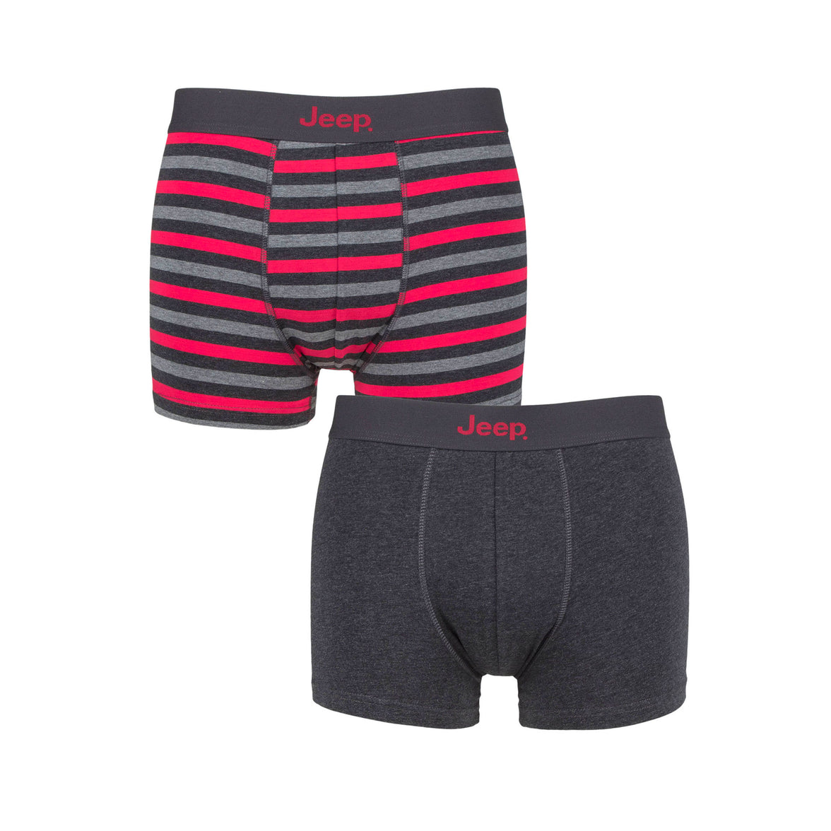 Men's 2 Pack Jeep Cotton Stripe And Plain Fitted Trunks