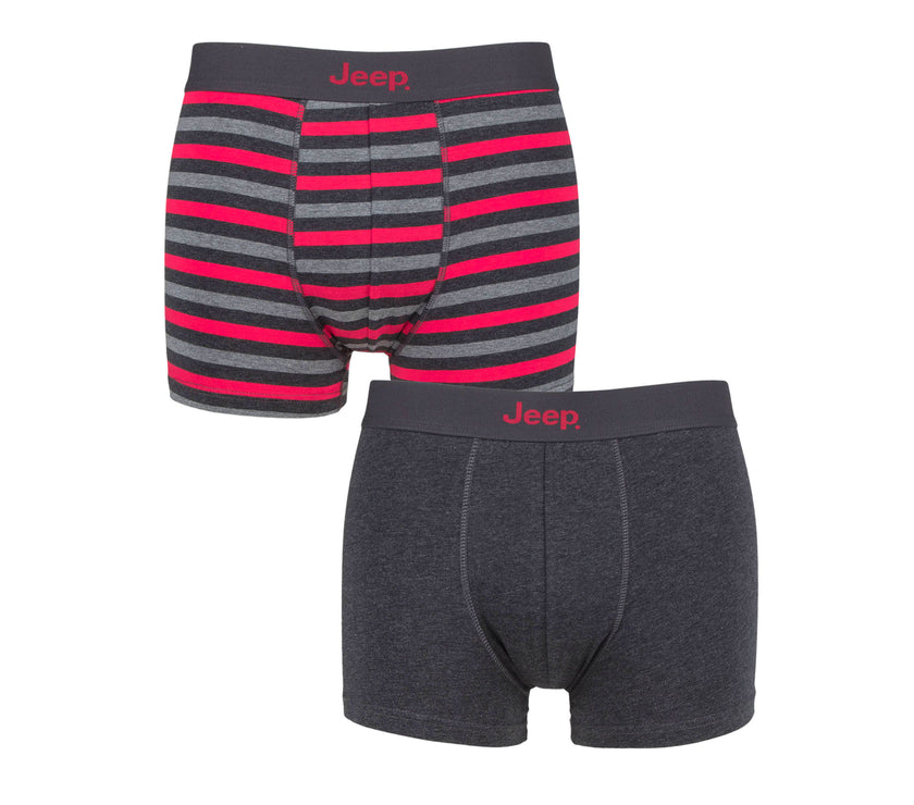 Men's 2 Pack Jeep Cotton Stripe And Plain Fitted Trunks