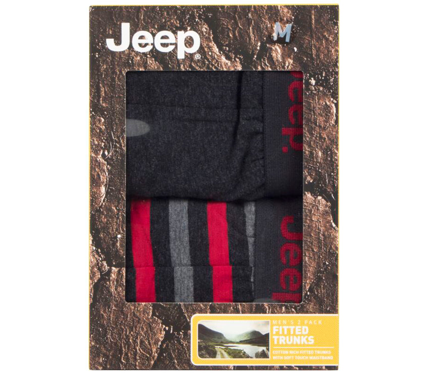 Men's 2 Pack Jeep Cotton Stripe And Plain Fitted Trunks