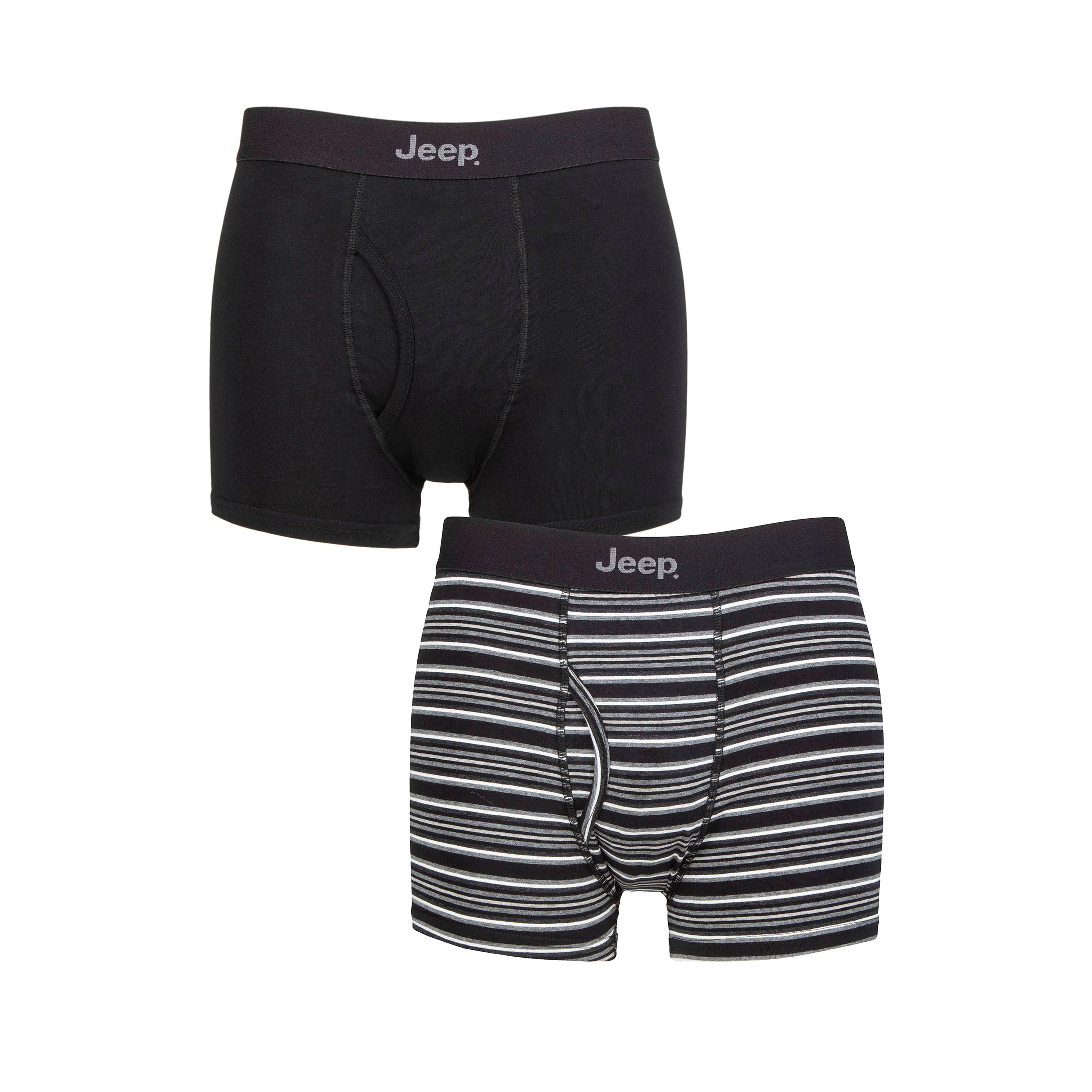 Men's 2 Pack Jeep Cotton Stripe And Plain Keyhole Trunks