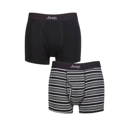 Men's 2 Pack Jeep Cotton Stripe And Plain Keyhole Trunks