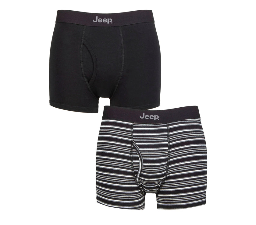 Men's 2 Pack Jeep Cotton Stripe And Plain Keyhole Trunks