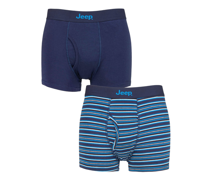 Men's 2 Pack Jeep Cotton Stripe And Plain Keyhole Trunks