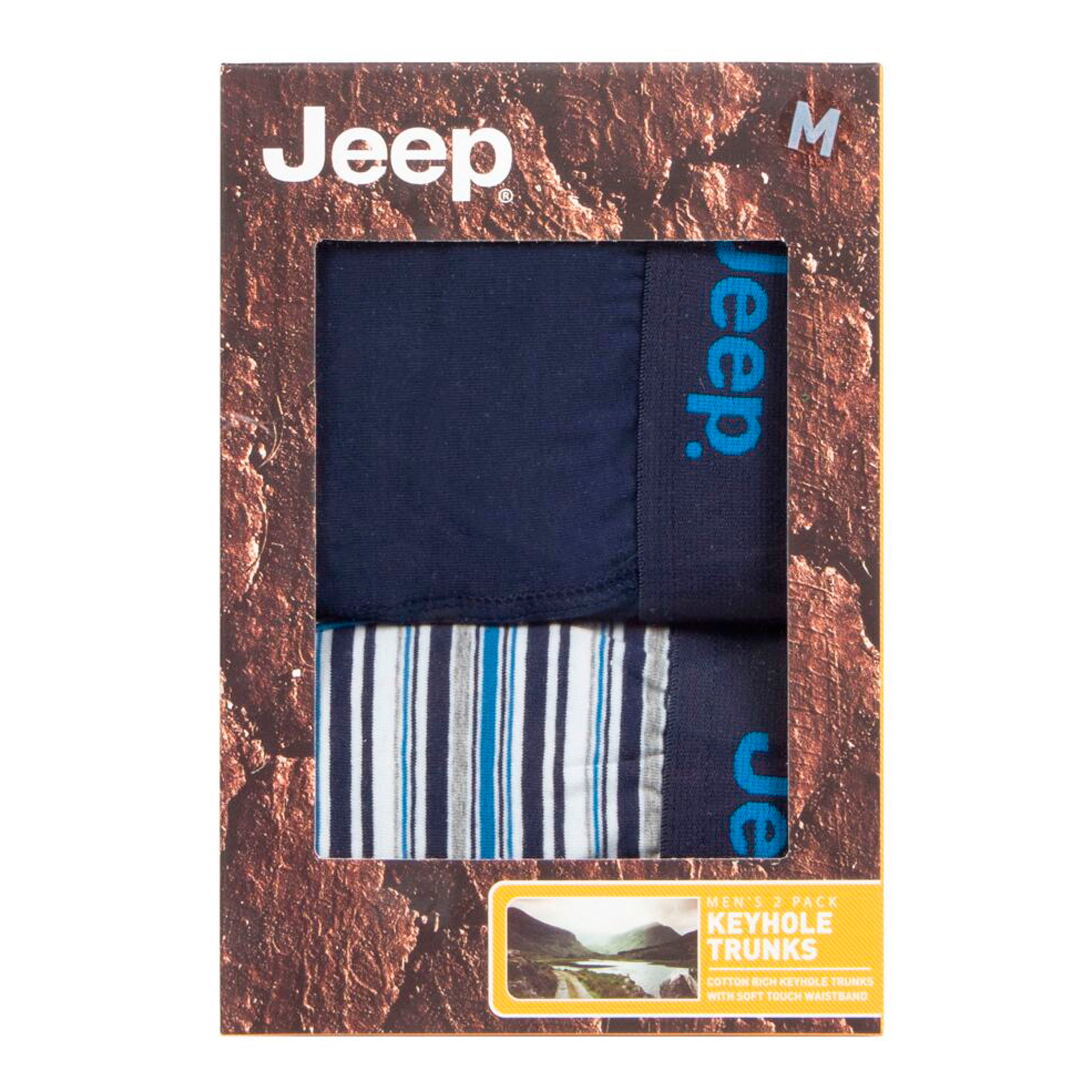 Men's 2 Pack Jeep Cotton Stripe And Plain Keyhole Trunks