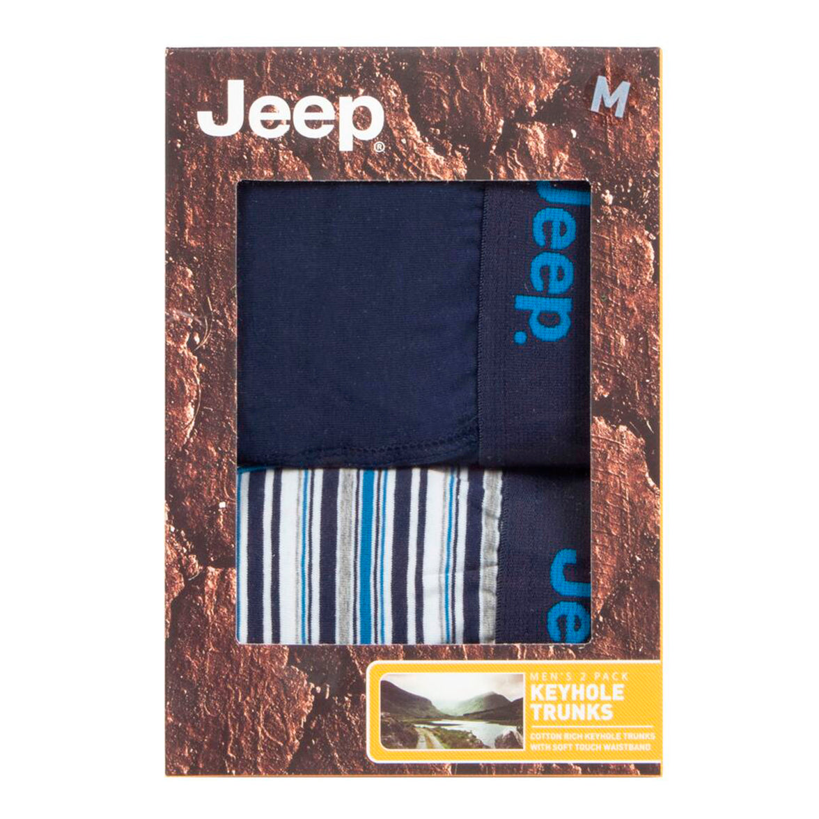 Men's 2 Pack Jeep Cotton Stripe And Plain Keyhole Trunks