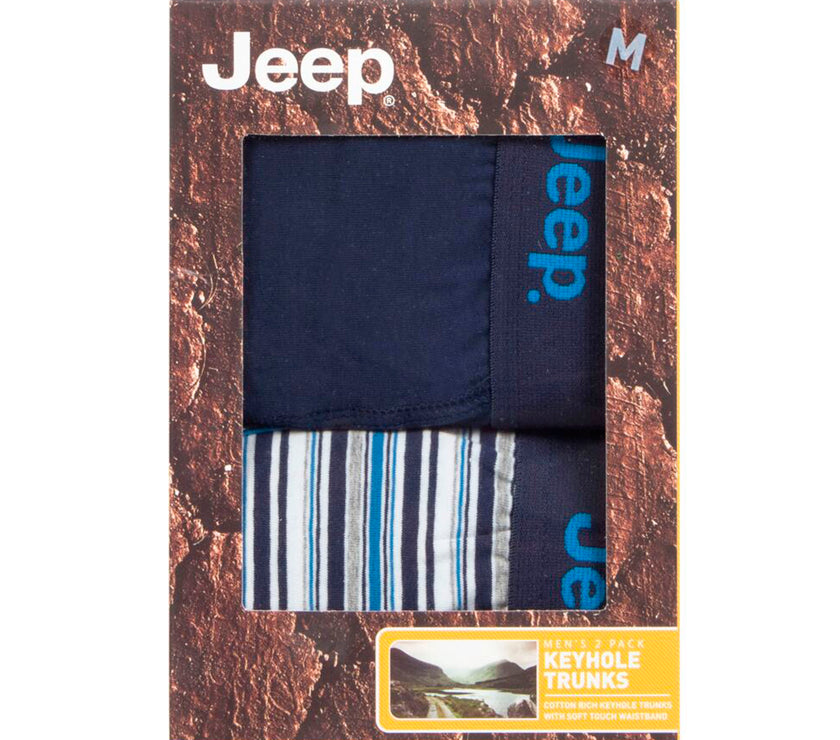 Men's 2 Pack Jeep Cotton Stripe And Plain Keyhole Trunks