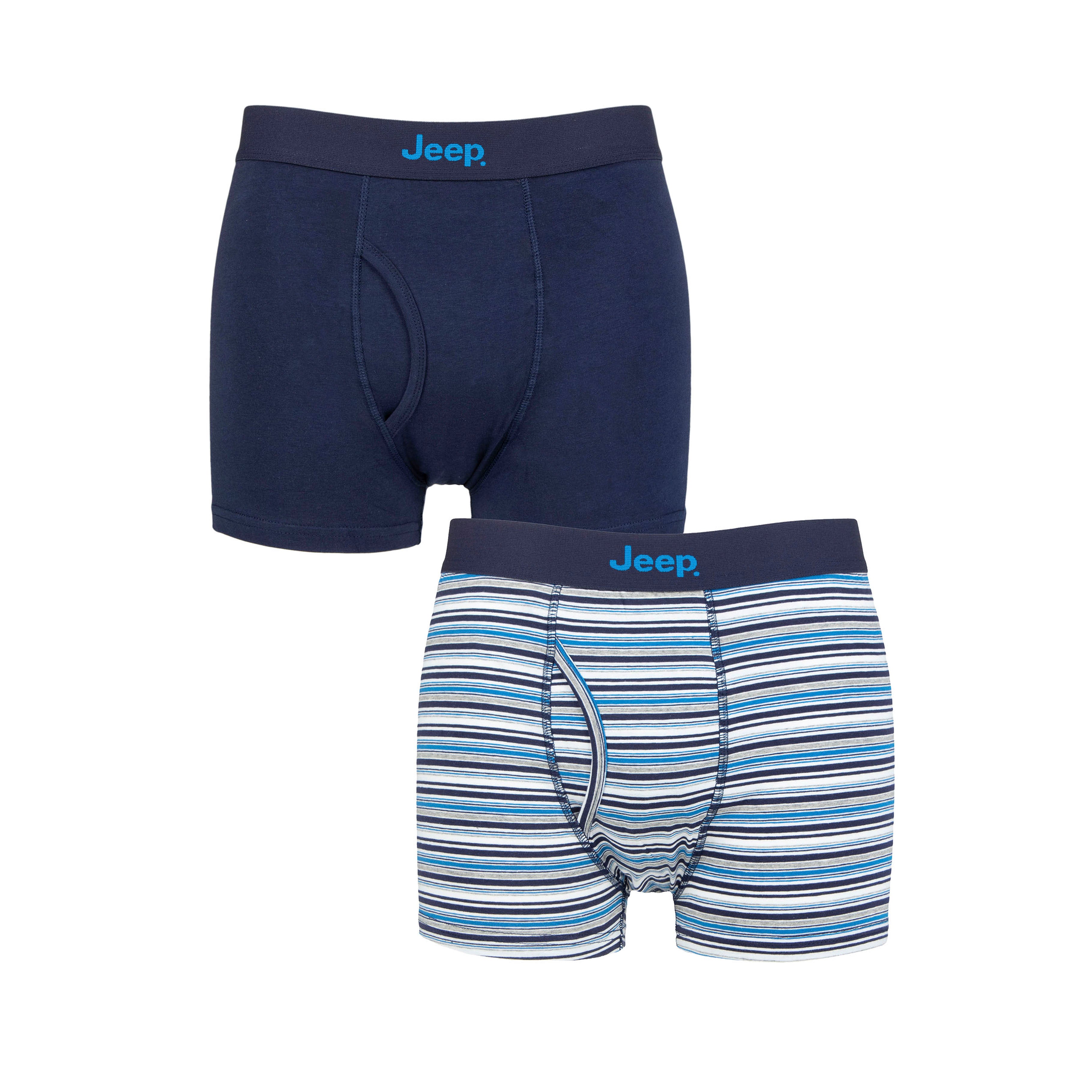 Men's 2 Pack Jeep Cotton Stripe And Plain Keyhole Trunks