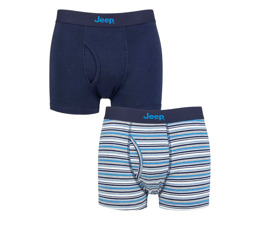 Men's 2 Pack Jeep Cotton Stripe And Plain Keyhole Trunks
