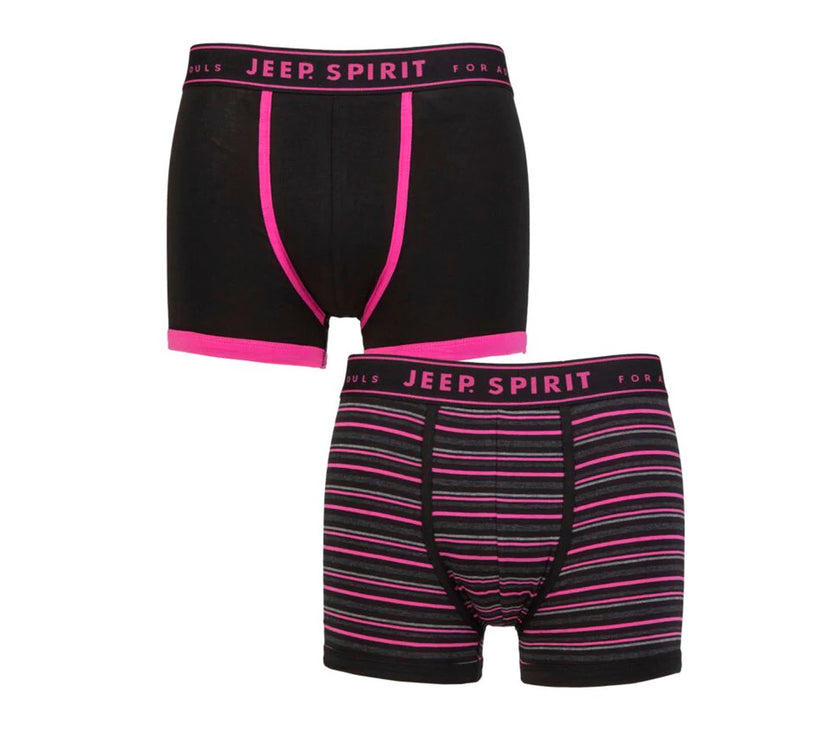 Men's 2 Pack Jeep Spirit Cotton Stripe And Plain Fitted Trunks