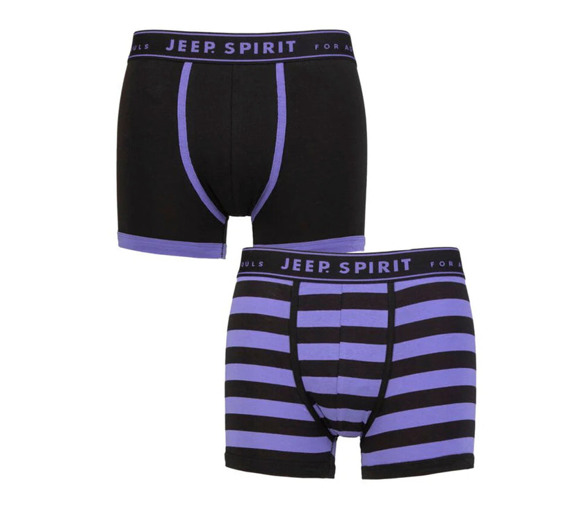 Men's 2 Pack Jeep Spirit Cotton Stripe And Plain Fitted Trunks