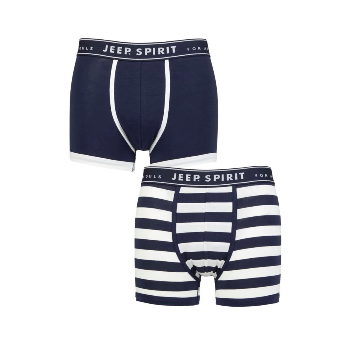 Men's 2 Pack Jeep Spirit Cotton Stripe And Plain Fitted Trunks
