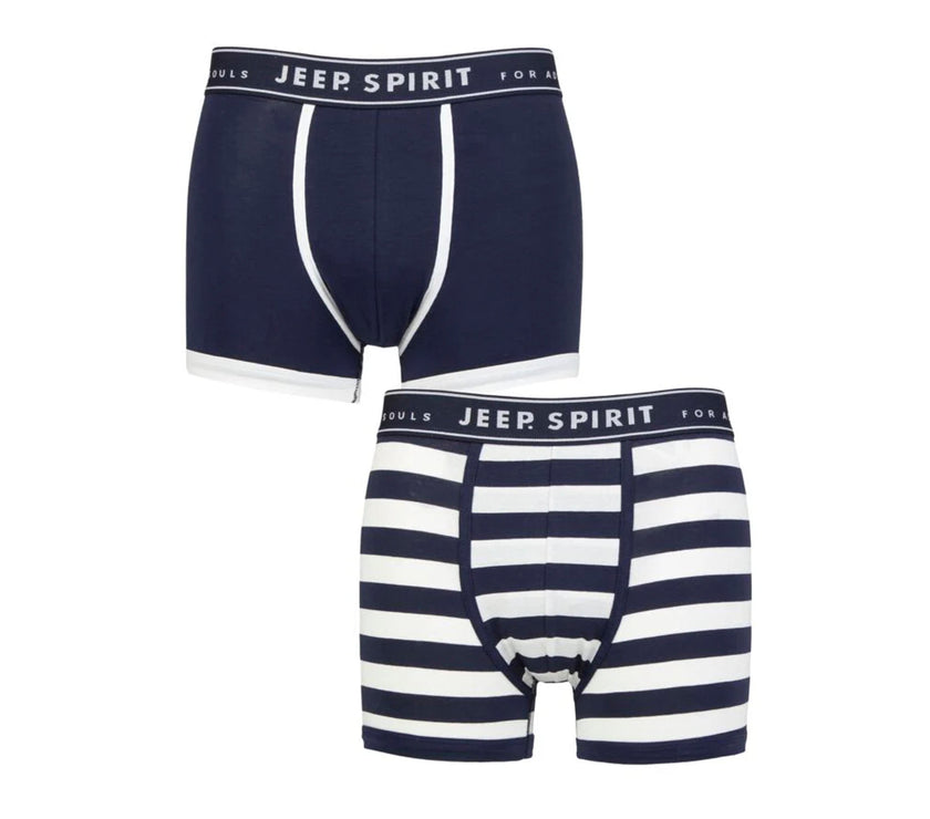 Men's 2 Pack Jeep Spirit Cotton Stripe And Plain Fitted Trunks