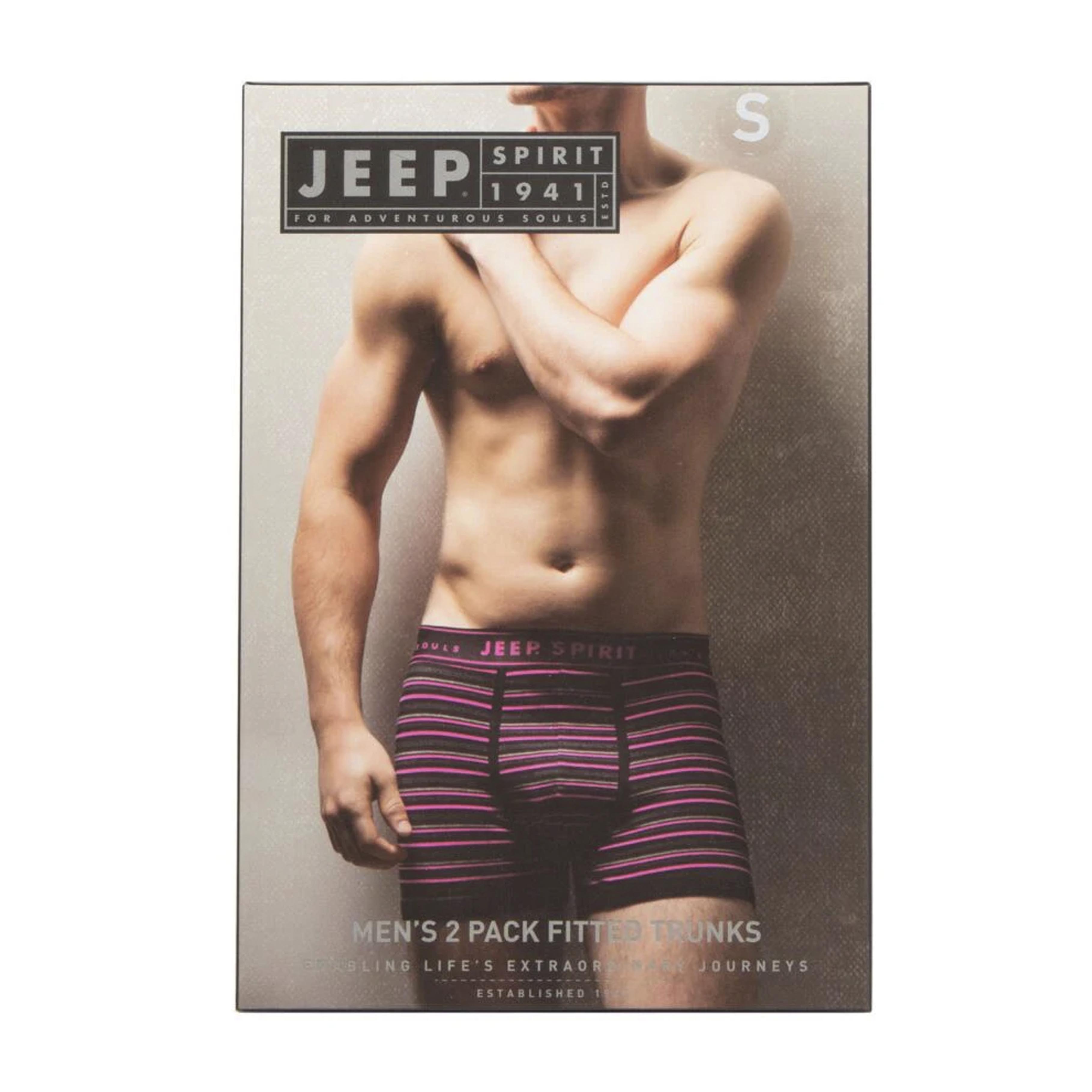 Men's 2 Pack Jeep Spirit Cotton Stripe And Plain Fitted Trunks