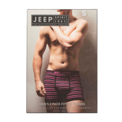 Men's 2 Pack Jeep Spirit Cotton Stripe And Plain Fitted Trunks