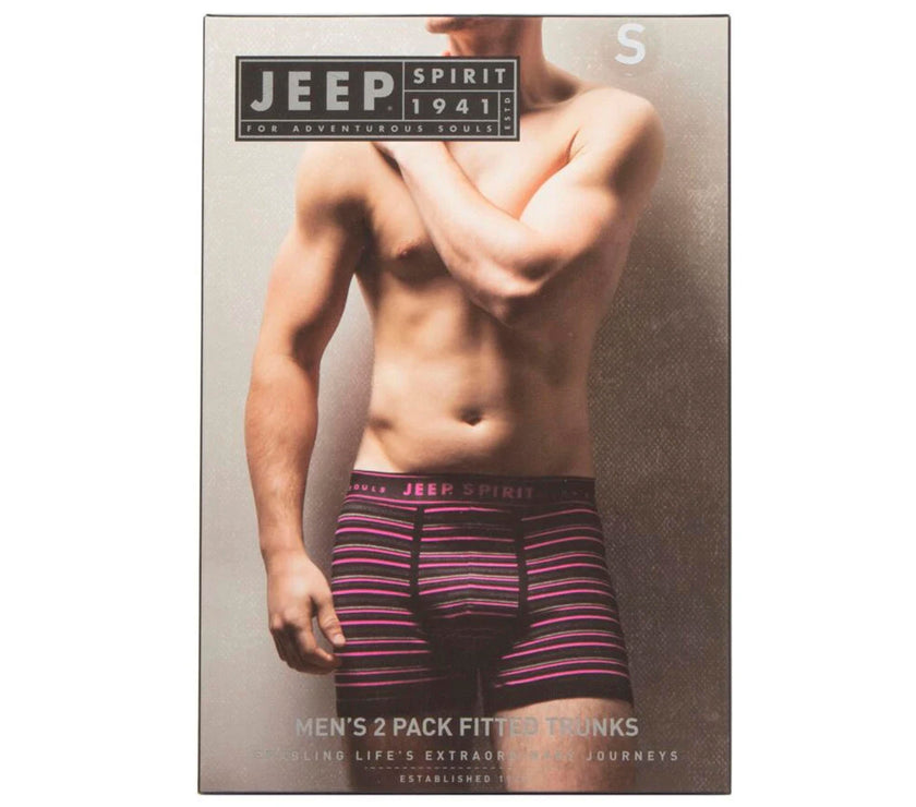 Men's 2 Pack Jeep Spirit Cotton Stripe And Plain Fitted Trunks
